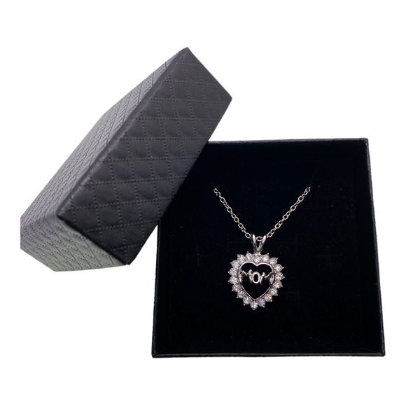 Silver Imitation Diamond Heart Mom Necklace Gift Box - Picture 4 of 5